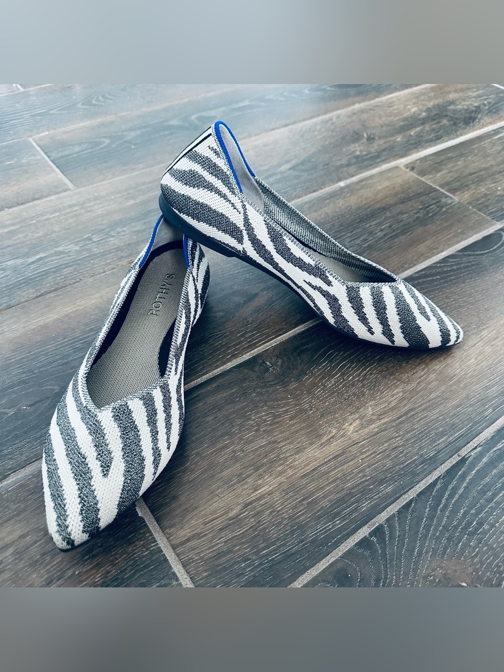 Rothy’s The Point Zebra Print Flats Gray Black Size 8 Excellent Condition Rare